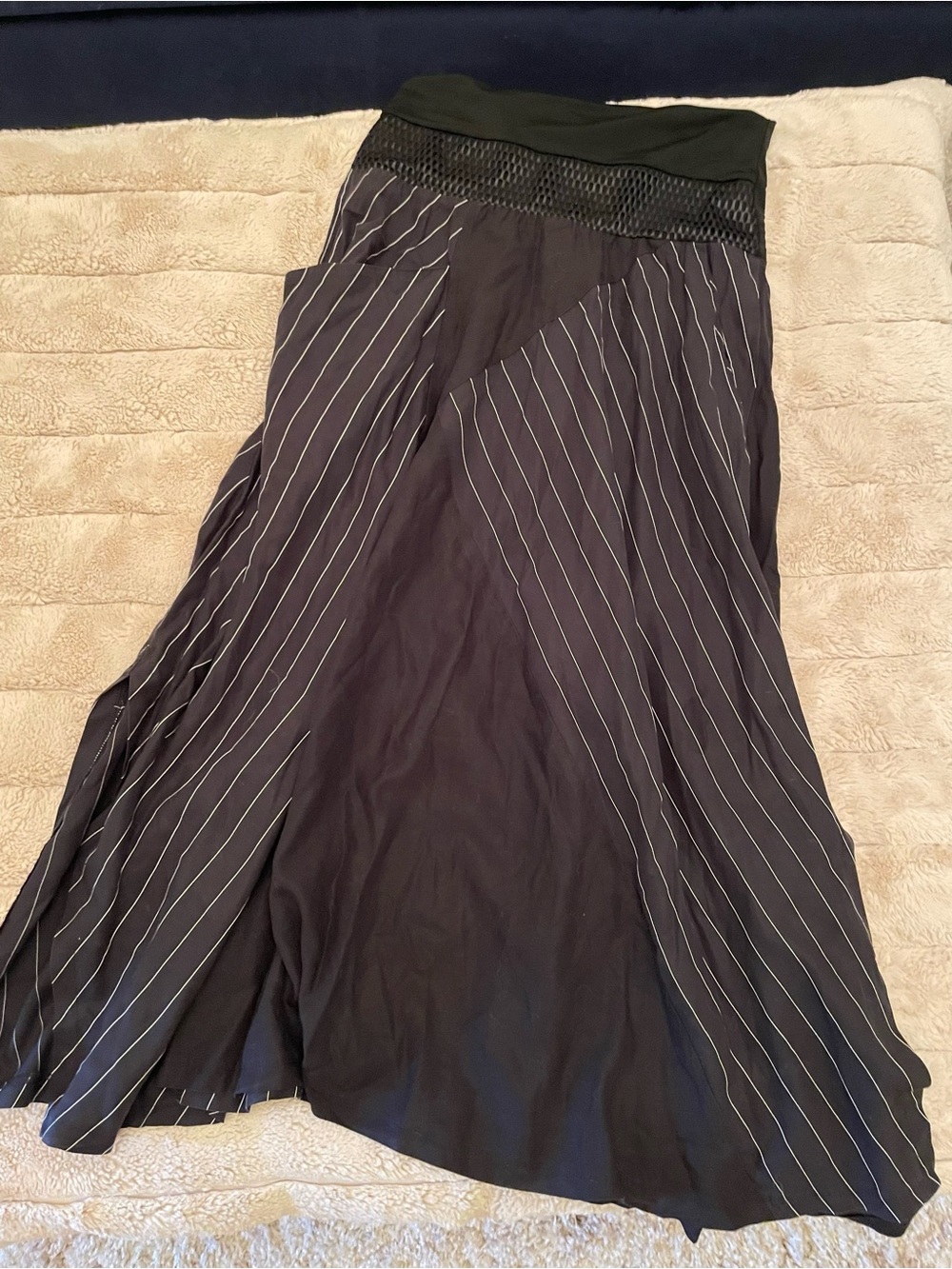 Women's Black Pinstripe Maxi Skirt with Elastic Waist
